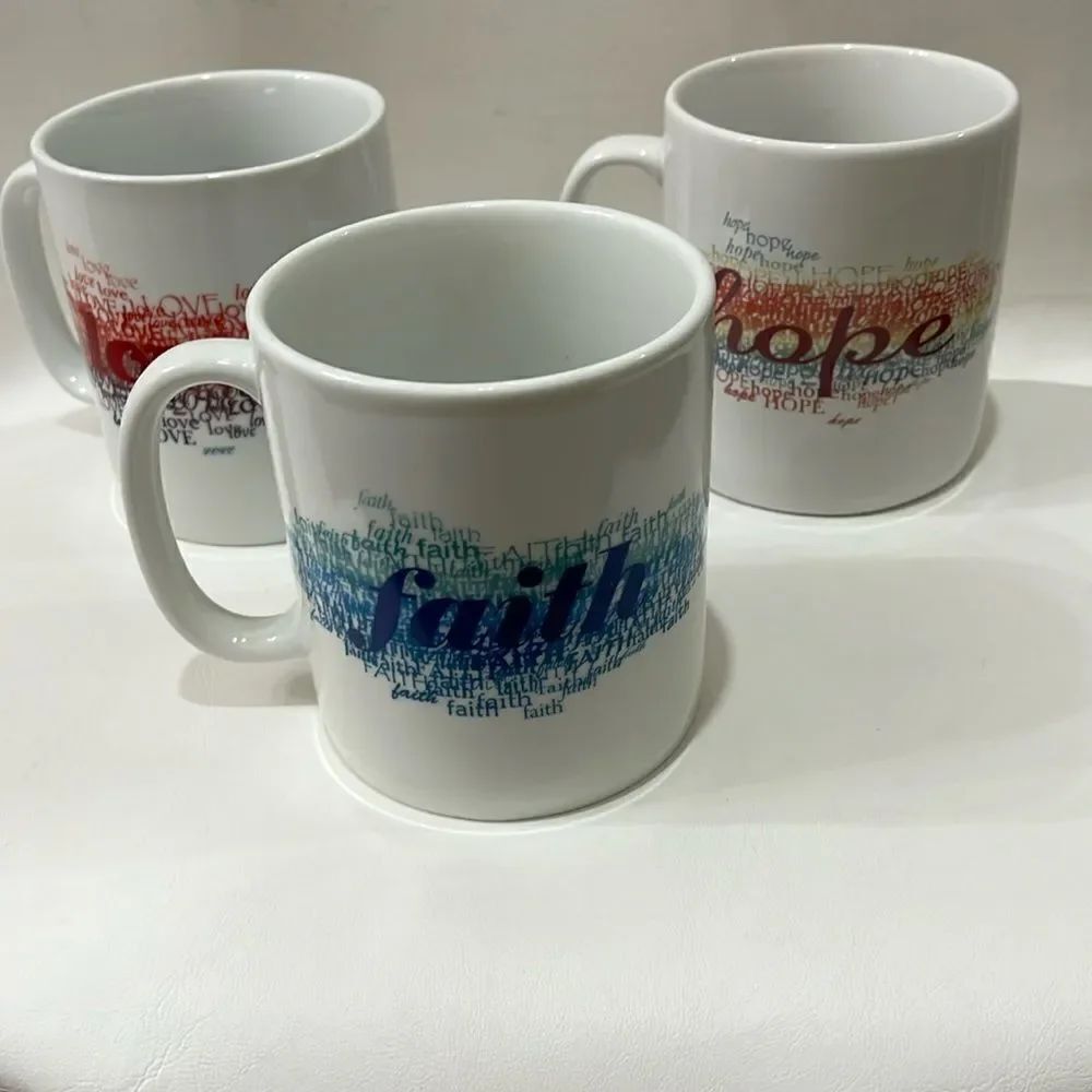 Love Faith Hope 24 Ounce Each Coffee Mugg Set Of 3 4 1/4 In Round 5 In Tall
